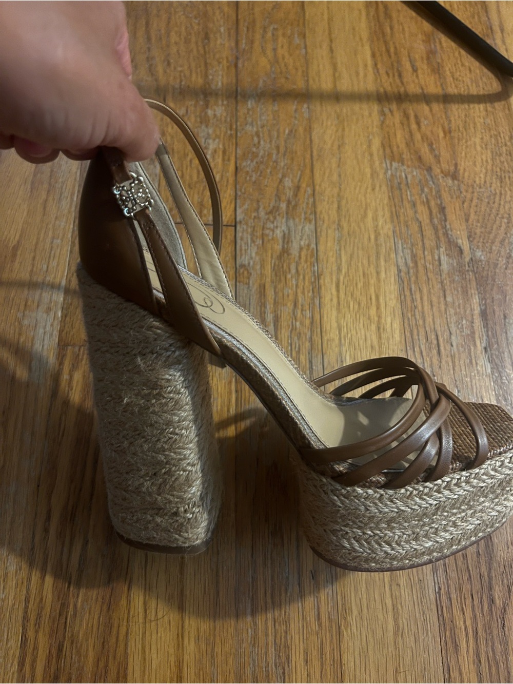 Sam Edelman Brown Leather Strappy Jute Platform Sandals - Picture 2 of 4
